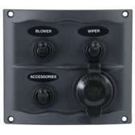 Tableau électrique noir étanche compact 3 interrupteurs + prise A-C