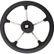 Volant V70 Argent et Noir 5 branches Inox Ø : 350 mm/13,8"